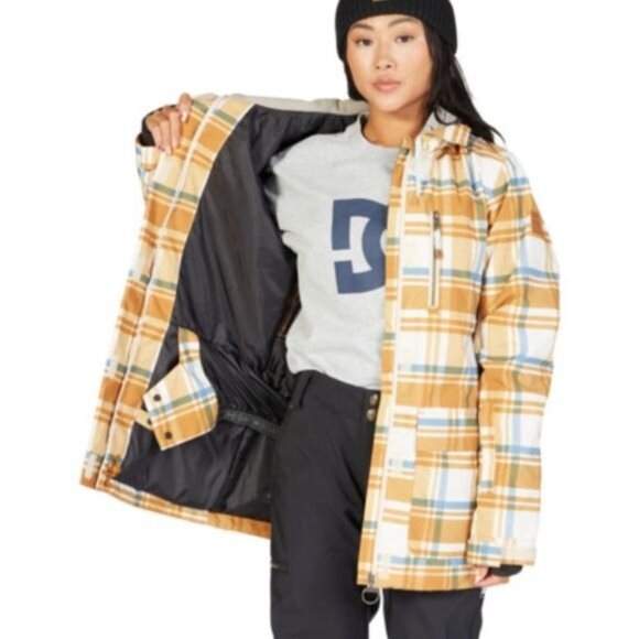 DC Shoes Snowboard Bandwidth Technical Winter Jacket Orange Plaid Size Medium - Picture 1 of 14